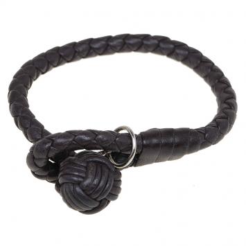 Pre Owned Bottega Veneta Espresso Intrecciato Nappa Leather Bracelet Size 16cm