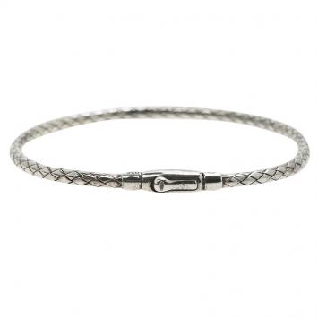 Pre Owned Bottega Veneta Intrecciato Antique Finish Silver Bracelet M
