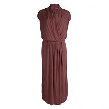 Pre Owned Bottega Veneta Burnt Red Sleeveless Draped Dress S