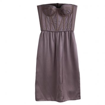 Pre Owned Bottega Veneta Dull Purple Silk Strapless Corset Dress S