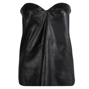Pre Owned Bottega Veneta Black Draped Leather Strapless Top M