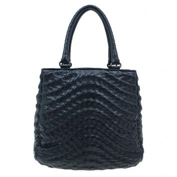 Pre Owned Bottega Veneta Black Leather Large Intrecciato Maggiore Tote