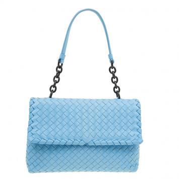 Pre Owned Bottega Veneta Baby Blue Intrecciato Leather Small Olimpia Top Handle Bag
