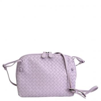 Pre Owned Bottega Veneta Light Purple Intrecciato Nappa Leather Messenger Bag