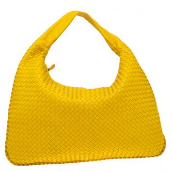 Pre Owned Bottega Veneta Yellow Intrecciato Leather Maxi Veneta Hobo Bag