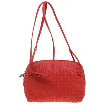 Pre Owned Bottega Veneta Red Intrecciato Nappa Leather Messenger Bag