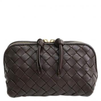 Pre Owned Bottega Veneta Black Intrecciato Zip Clutch