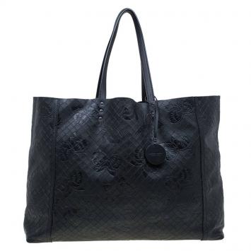 Pre Owned Bottega Veneta Black Intrecciomirage Leather Large Tote