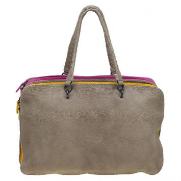 Pre Owned Bottega Veneta Multicolor Pebbled Leather Double Zip Satchel