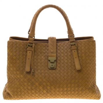 Pre Owned Bottega Veneta Tan Intrecciato Leather Roma Tote
