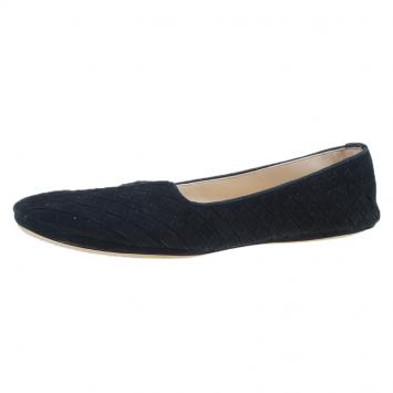 Pre Owned Bottega Veneta Black Intrecciato Suede Carpet Slippers Size 39.5