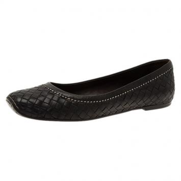 Pre Owned Bottega Veneta Black Intrecciato Leather Ballet Flats Size 41