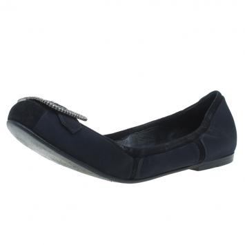 Pre Owned Bottega Veneta Black Satin Buckle Satin Flats Size 37.5