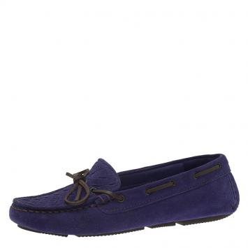 Pre Owned Bottega Veneta Purple Intrecciato Suede Bow Loafers Size 36