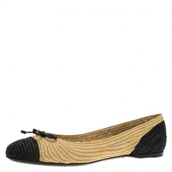 Pre Owned Bottega Veneta Two-Tone Raffia Ballet Flats Size 40