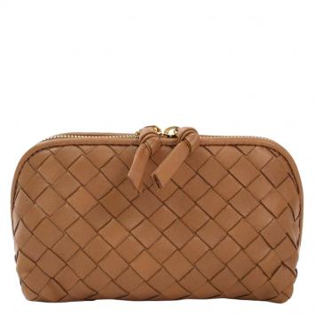 Pre Owned Bottega Veneta Brown Intrecciato Woven Nappa Leather Cosmetic Pouch
