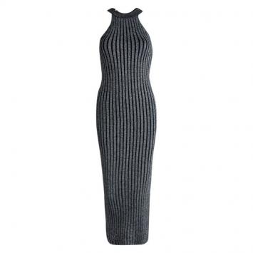 Pre Owned Brunello Cucinelli Silver Rib Knit Sleeveless Bodycon Dress XS