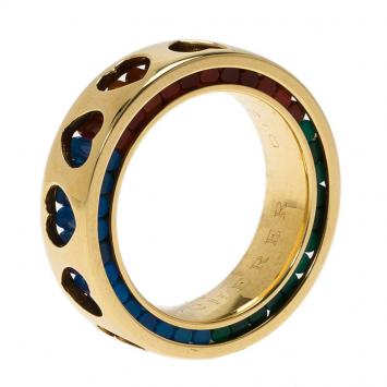 Pre Owned Bucherer Dizzler Agate Yellow Gold Heart Cut Out Band Ring