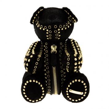 Pre Owned Burberry Adult Collectable Black Calf Hair & Gold Tone Studded Teddy Bear 30cm