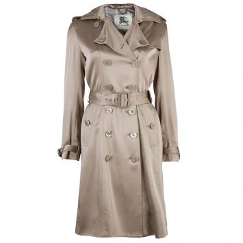 Pre Owned Burberry Taupe Silk Long Trench Coat S