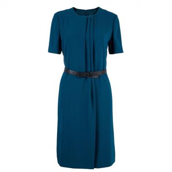 Pre Owned Burberry London Teal Bethy Belted Crepe Dress M