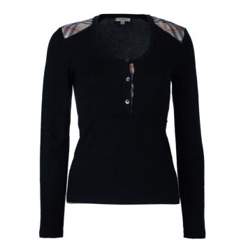 Pre Owned Burberry Black Novacheck Knit Top S