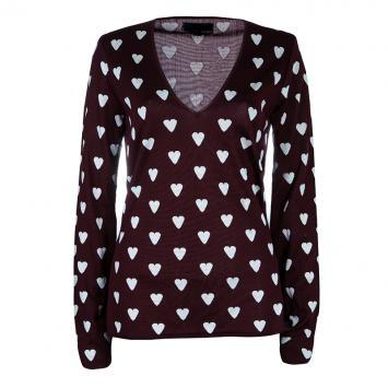 Pre Owned Burberry Prorsum Burgundy Heart Print Sweater L
