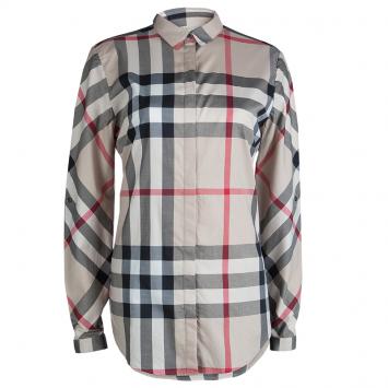 Pre Owned Burberry Brit Beige Novacheck Button Down Long Sleeve Cotton Shirt M