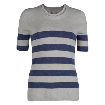 Pre Owned Burberry Brit Beige and Blue Striped Short Sleeve Sweater S