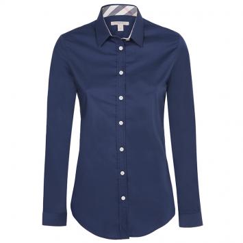 Pre Owned Burberry Brit Navy Blue Novacheck Detail Cotton Shirt L