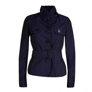 Pre Owned Burberry Purple Dual Tone Gathered Collar Detail Jacket M