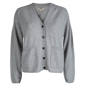 Pre Owned Burberry Light Grey Cashmere Button Front Cardigan XL