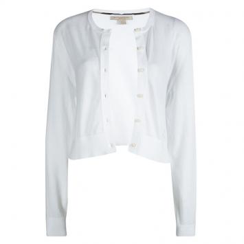 Pre Owned Burberry White Knit Ribbed Trim Cropped Cardigan XL