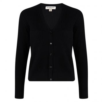 Pre Owned Burberry London Black Rib Knit Button Front Cardigan XL