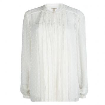 Pre Owned Burberry Brit Off White Silk Clip Dot Pleat Detail Blouse XL