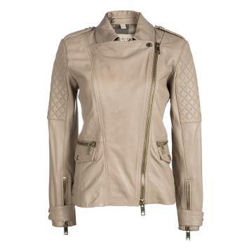 Pre Owned Burberry Brit Beige Lamb Leather Quilted Remmington Biker Jacket M