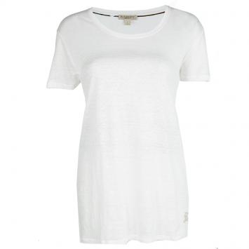 Pre Owned Burberry Brit White Linen Slub Jersey Short Sleeve T-Shirt L
