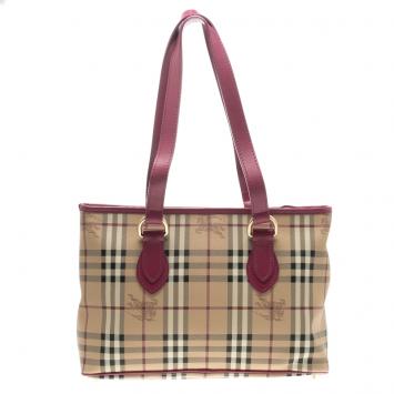 Pre Owned Burberry Rhubarb Pink Haymarket Check PVC Regent Tote