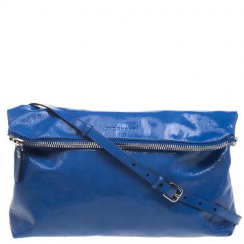 Pre Owned Burberry Blue Patent Leather Large The Petal Clutch