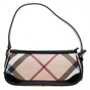 Pre Owned Burberry Beige Nova Check Coated Canvas Small Newbury Sling Bag