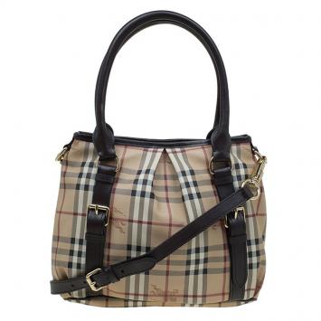 Pre Owned Burberry Beige Haymarket Check Coated Canvas Small Northfield Tote