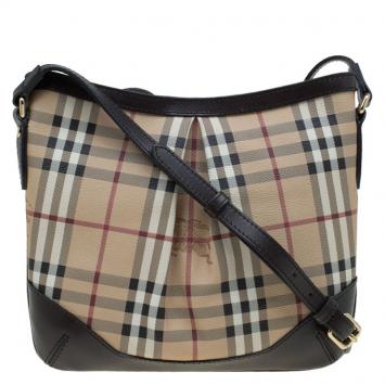 Pre Owned Burberry Beige/Brown Haymarket Check Canvas Hartham Crossbody Bag