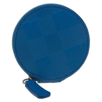 Pre Owned Burberry Blue Check Embossed Leather Round Coin Purse