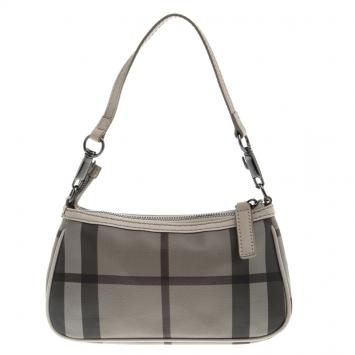 Pre Owned Burberry Grey Smoked Check PVC Small Aston Shoulder Bag
