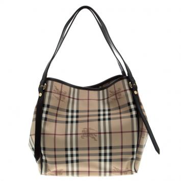 Pre Owned Burberry Beige Haymarket PVC Small Canterbury Tote
