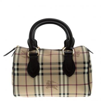 Pre Owned Burberry Choco Haymarket Check PVC Chester Bowling Bag