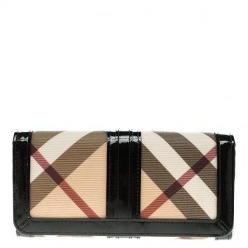 Pre Owned Burberry Black Novacheck PVC Penrose Continental Wallet