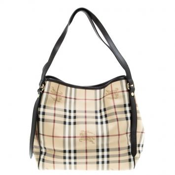Pre Owned Burberry Beige Haymarket Check PVC Small Canterbury Tote