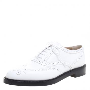 Pre Owned Burberry White Brogue Leather Gennie Lace Up Oxfords Size 38