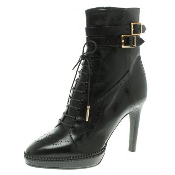 Pre Owned Burberry Black Brogue Leather Daleside Lace Up Platform Boots Size 39